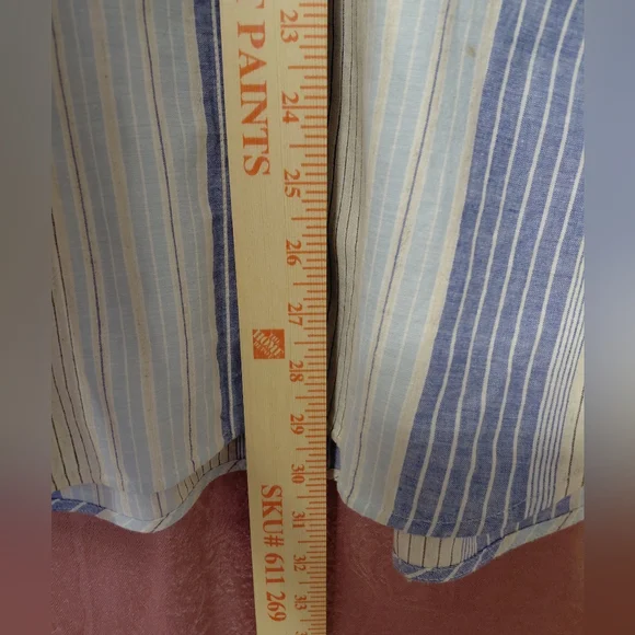 Women's Lafayette 148 NY Blue Ivory Striped Button-Down Shirt Linen Cotton - Picture 4 of 7